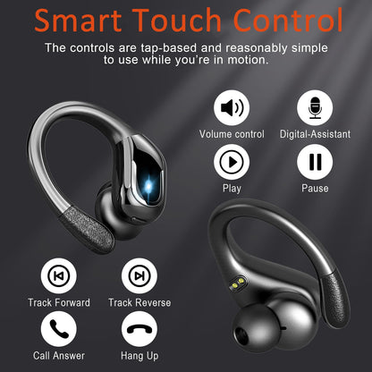 Ltinist Wireless Earbud, Bluetooth 5.3 Headphones Pure Bass Sound with Earhooks, 75H Battery Over Ear Headphones with Dual-LED Display, IP7 Waterproof Earphones Built-in Microphone for Running Sports