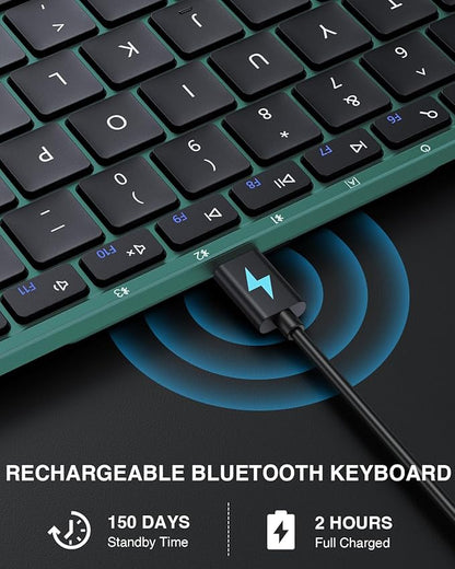 ProtoArc Foldable Bluetooth Keyboard, XK01 Folding Wireless Portable Keyboard with Number Pad, Full-Size Travel Keyboards for Windows iOS Android Tablet Smartphone Laptop PC - Dark Green