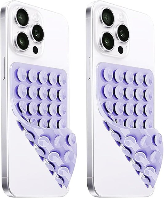 LvShuLiangPin Anteel 2 Pack Silicone Suction Cup Phone Case Mount Double Sided, Hands-Free Strong Grip Silicon Phone Holder, Non Slip Phone Accessories for Selfies and Videos (Lavender)