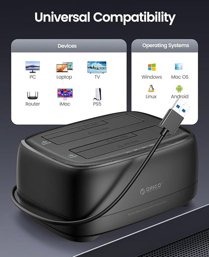 ORICO Hard Drive Docking Station Dual Bay USB 3.0 to SATA with Duplicator/Offline Clone Function External Hard Drive Dock for 2.5''/3.5'' HDD SSD Max Up to 44TB Support UASP Plug&Play-DD-C