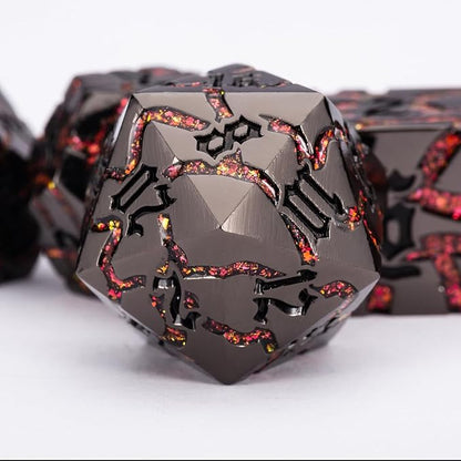 Crack Glitter Metal Dice,7pcs D&D Dice Set with Gift Box,RPG Polyhedral Stripe Dice for Dungeons and Dragons