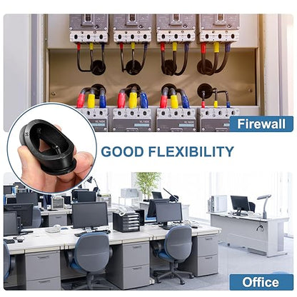 uxcell 4Pcs Cable Cord Grommet, 2"(50mm) Rubber Desk Grommets Wire Pass Through Hole Cover with Marked Cable Ties for Home Office Cable Wire Protection, Black