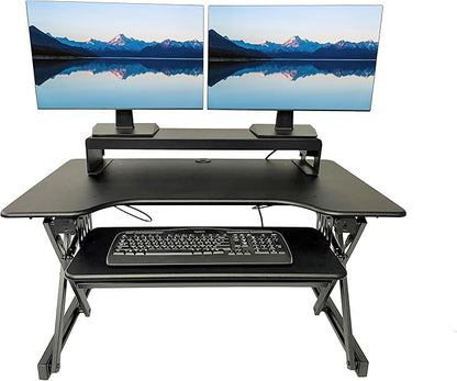 Rocelco 40" Height Adjustable Standing Desk Converter with AC Outlet USB Charger and Dual Monitor Stand - Tabletop Riser Computer Workstation - Sliding Keyboard Tray - Black (R DADRB-40-ACUSB-DMS)