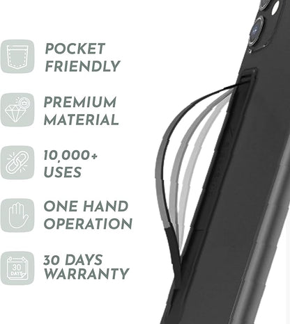 Phone Grip, Ultra Thin Cell Phone Grips Finger Holder Kickstand for Back of Phone, Loopy Case Swappable for Smartphones Wireless Chargers Car Mounts - SleekGrip Essential