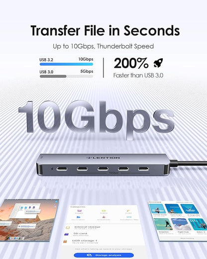 LENTION 6-in-1 USB C Hub Dock with 4K @60HZ HDMI Display, 4 USB-C Ports (USB 3.2 Gen 2, 10 Gbps), PD 100W Charging and for iPhone15 Series, New MacBook Pro, Mac Air, More (CE33, Space Gray)