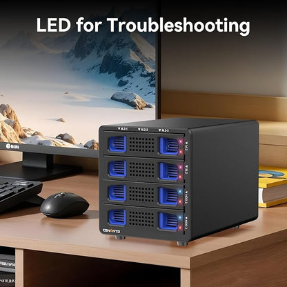 Hybrid 2*2.5/3.5" SATA HDD/SSD+6* M / B+M Key M.2 NVMe Enclosure with Cooling Fan and USB A/C 3.2 Gen 2, Hard Drive Enclosure Support 92TB(2*22TB HDD+6*8TB 2230/2242/2260/2280/22110 SSDs)