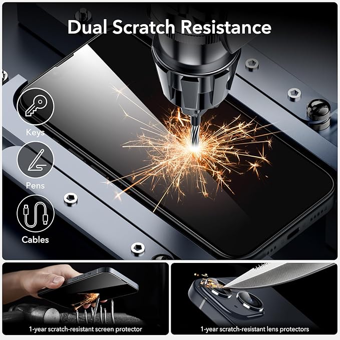 ESR for iPhone 14 Screen Protector Set, 3 Tempered-Glass Screen Protectors and 1 Set of Camera Lens Protectors, Smooth Rounded Edges, Full-Coverage Military-Grade Protection, Scratch Resistant