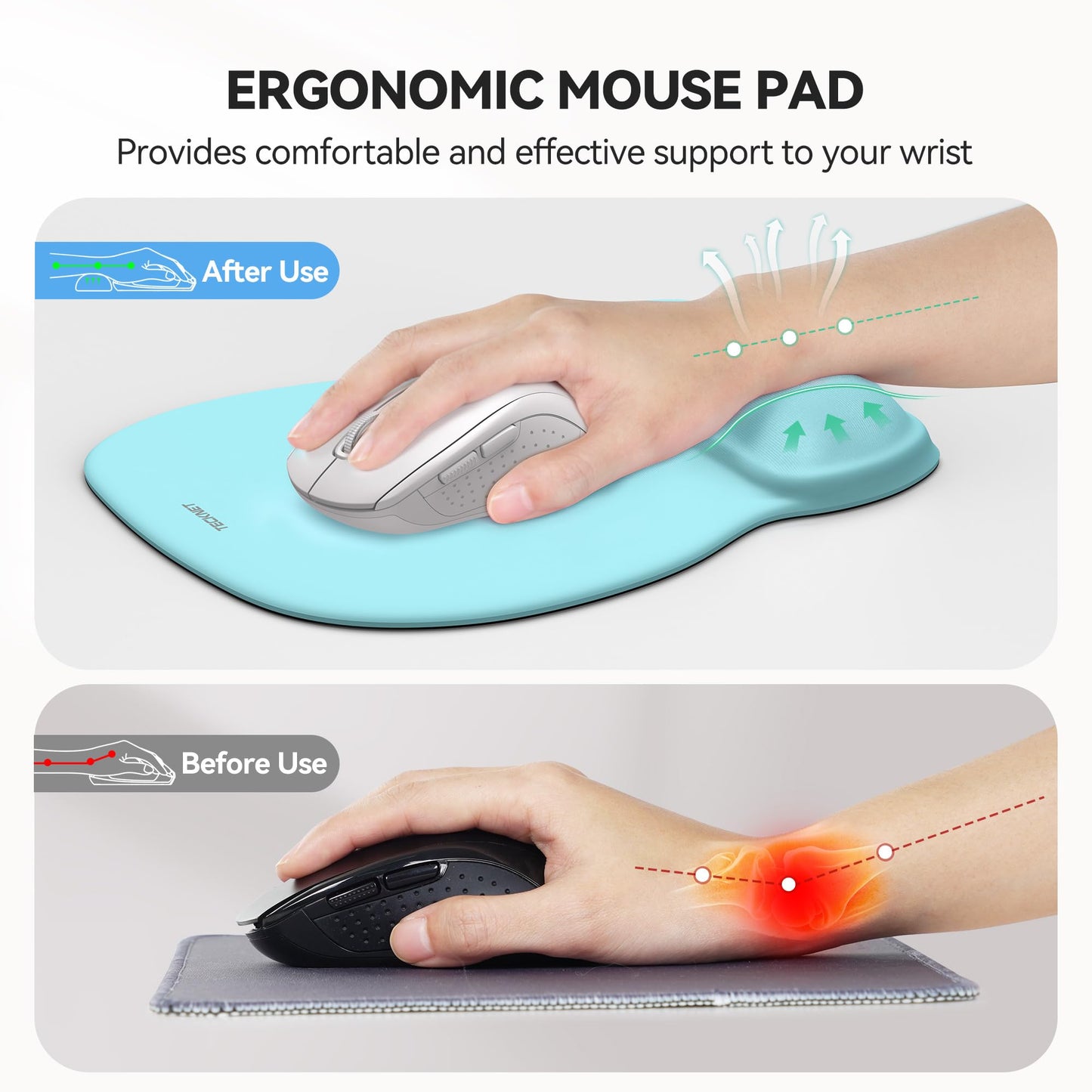 TECKNET Gel Ergonomic Mouse Pad with Wrist Rest, Non-Slip PU Base, LT.Blue