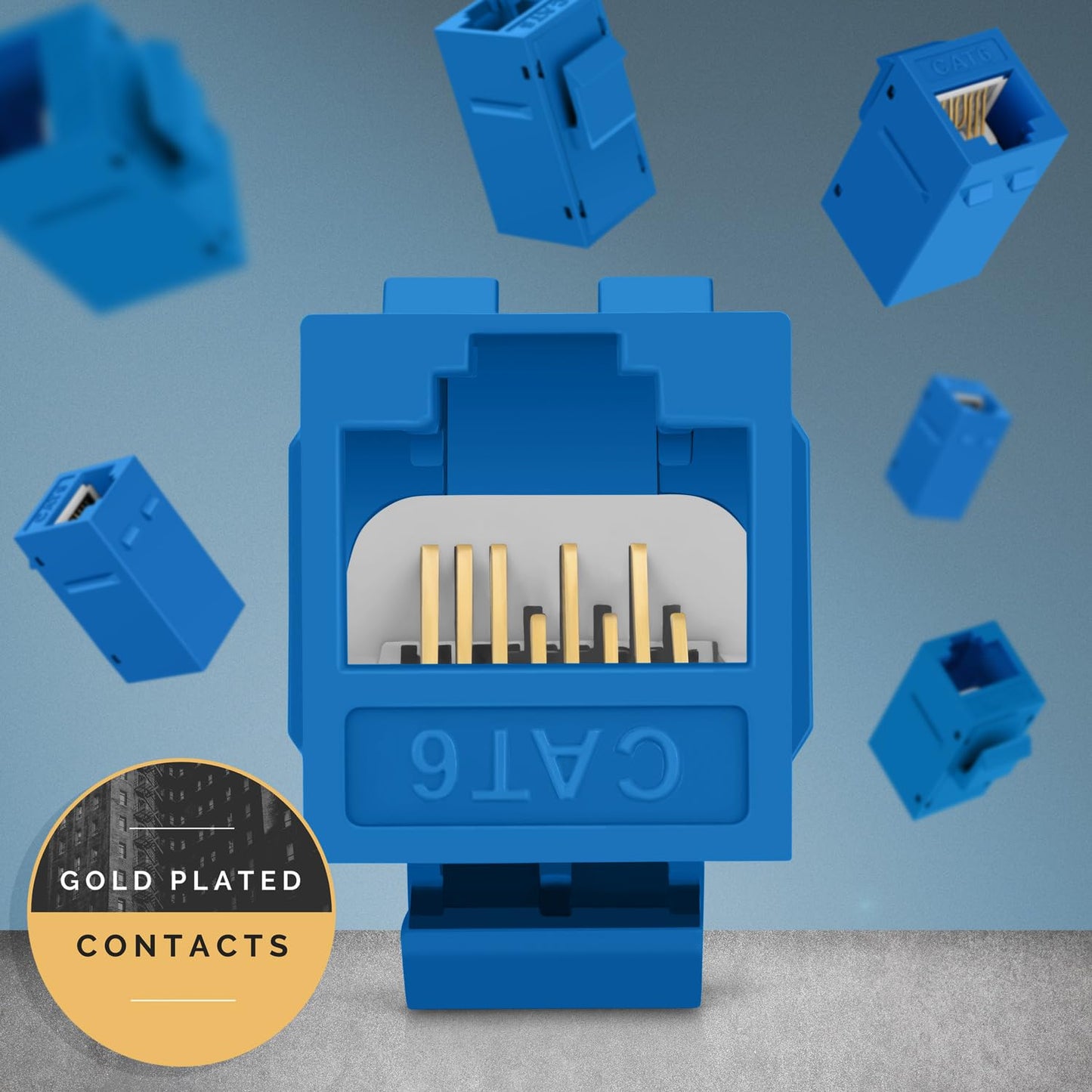 Everest Cat6 RJ45 Keystone Coupler (48-Pack) in Blue - RJ45 Coupler - Cat 6 Couplers - Female to Female Cat6 Keystone Jacks - Ethernet Couplers - Ethernet Cable Extender