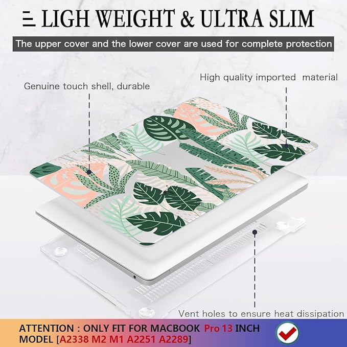 CISSOOK Palm for MacBook Pro 13 inch Case 2025-2020 Release M2 Chip A2338 M1 A2251 A2289 with Touch Bar, Tropical Hard Shell Case with Keyboard Cover for MacBook Pro 13, Tropical Palm Leaves
