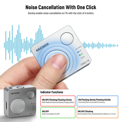 Neewer CM31 Wireless Lavalier Microphone with 8GB Storage 820ft Range 48KHz 24Bit Noise Cancelling Compatible with iPhone iPad Android PC Camera YouTube/TikTok Stream Podcast Interview