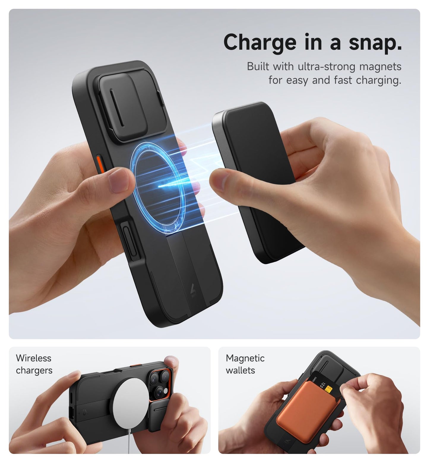 SURITCH for iPhone 16 Pro Case with Slide Camera Cover and Adjustable Kickstand, Compatible with MagSafe, Shockproof Bumper Case Slim Protective Cover for iPhone 16 Pro 6.3 Inch,Black