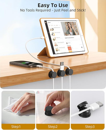 Cord Organizer, Rotatable Cable Organizer 8 Pack, No-Residue Adhesive Spring Cable Clips, Cord Holder for Nightstand, Kitchen, Office Accessories and Car (Black)