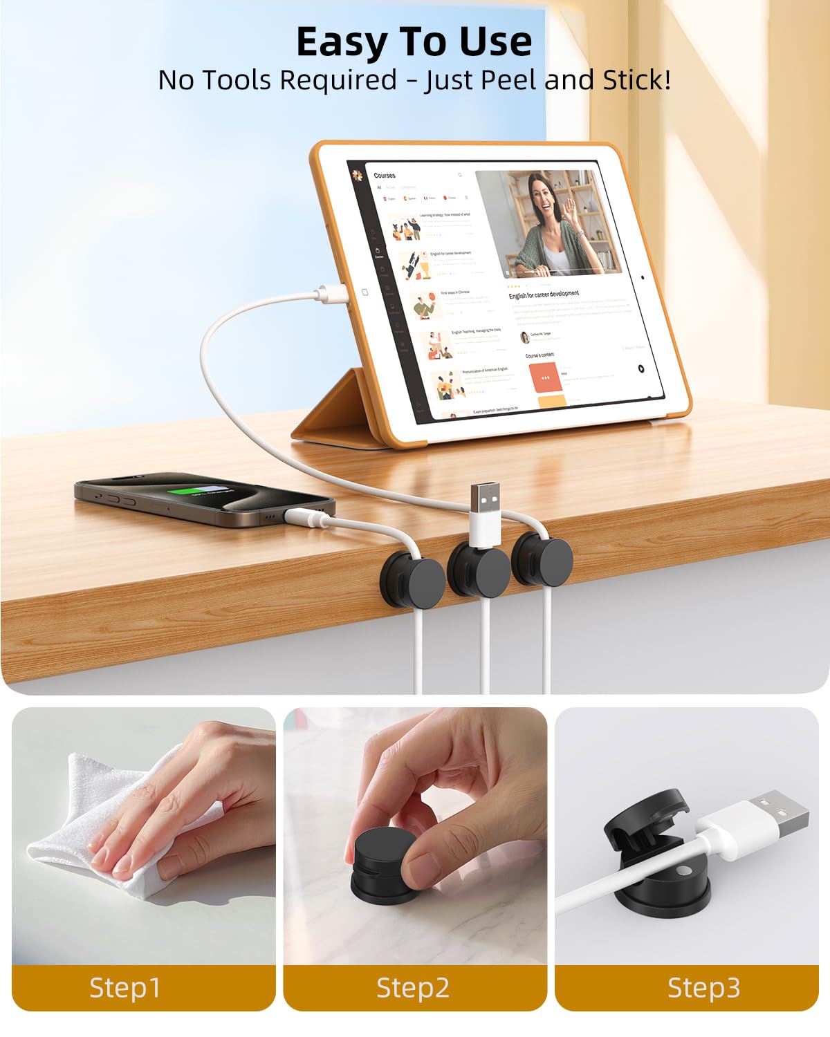 Inchor Cord Organizer, Rotatable Cable Organizer 8 Pack, No-Residue Adhesive Spring Cable Clips, Cord Holder for Nightstand, Kitchen, Office Accessories and Car (Black)