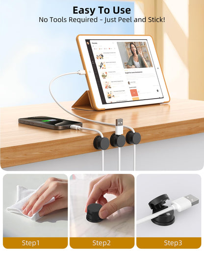 Inchor Cord Organizer, Rotatable Cable Organizer 8 Pack, No-Residue Adhesive Spring Cable Clips, Cord Holder for Nightstand, Kitchen, Office Accessories and Car (Black)