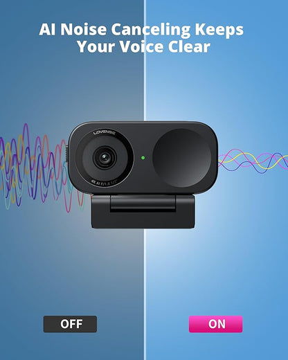 LOVENSE Webcam 2 4k for PC, Live Streaming Camera 1/2" Sensor True Focus Al Noise Canceling, Hand Gesture Control, Mobile Control, Auto Framing, Customizable Audio Modes, Microphones, Privacy Control