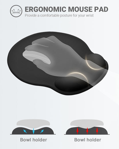 Laborio Ergonomic Mouse Pad with Wrist Rest, Large Mousepad(10.6'' x 9''), Wrist Support Mouse Mat with Non-Slip Base, Pain Relief for Laptop & Computer (Black)