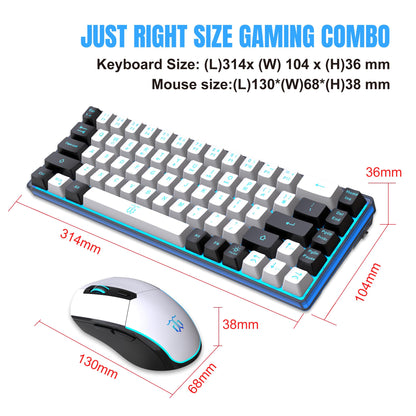 Snpurdiri 60% Wireless Gaming Keyboard and Mouse Combo (White-Black)