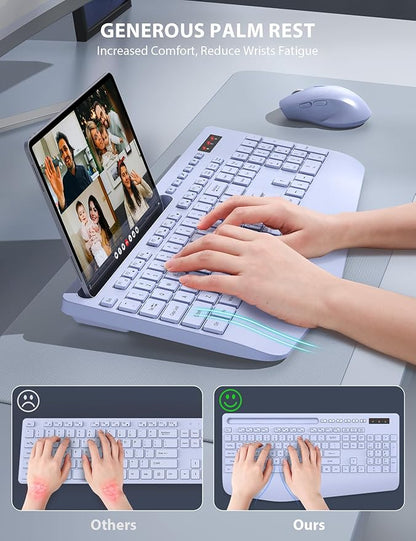 Wireless Keyboard and Mouse Combo - Full-Sized Ergonomic Keyboard with Wrist Rest, Phone Holder, Sleep Mode, Silent 2.4GHz Cordless Keyboard Mouse Combo for Laptop, Computer, PC, Mac, Windows -Trueque