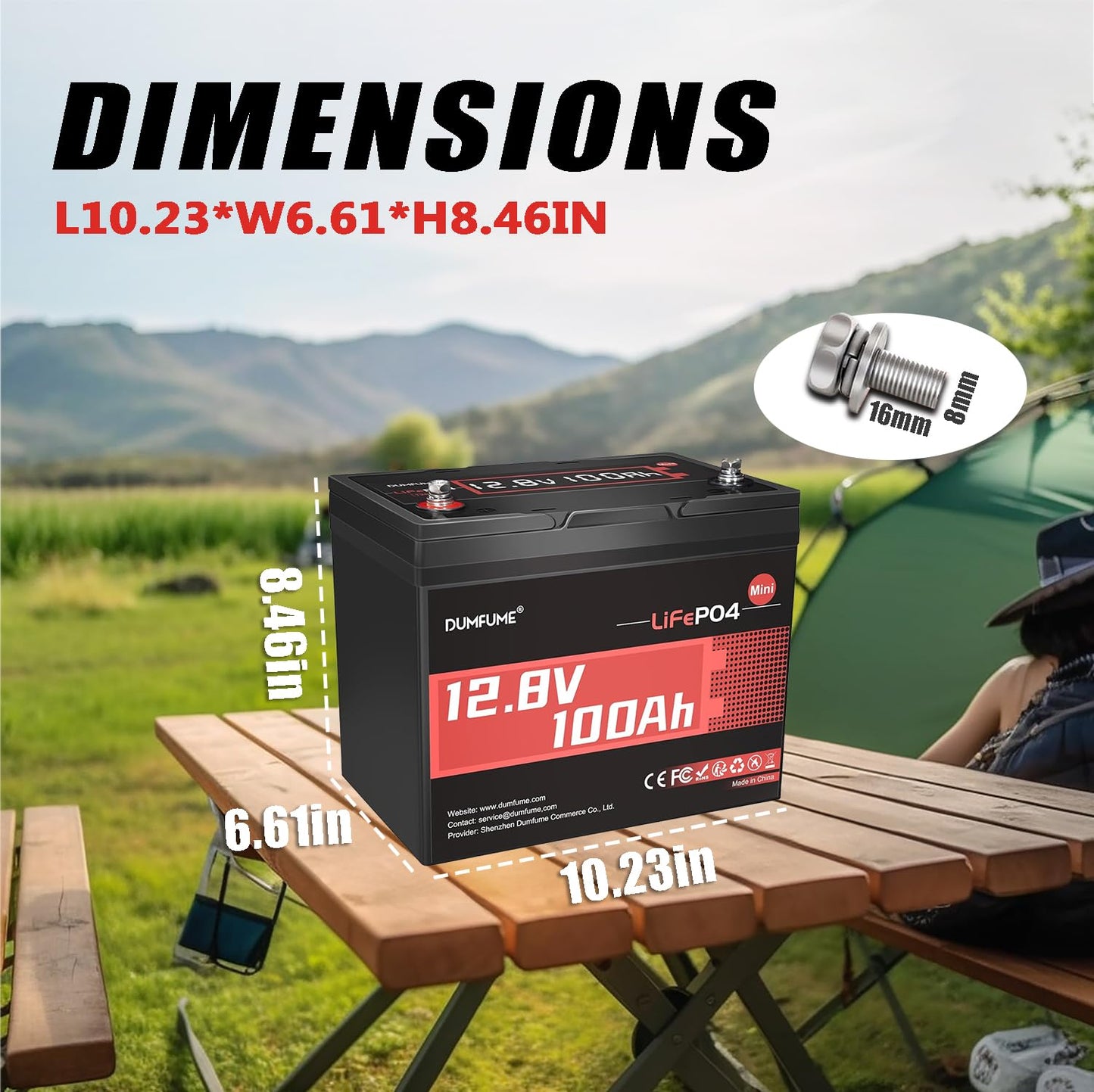 12V 100Ah Mini LiFePO4 Lithium Battery, Built-in 100A BMS,1280Wh Deep Cycle Rechargeable Battery 6000+ Cycles 10-Year Lifespan for RV, Solar, Off-Grid and Home Energy Storage