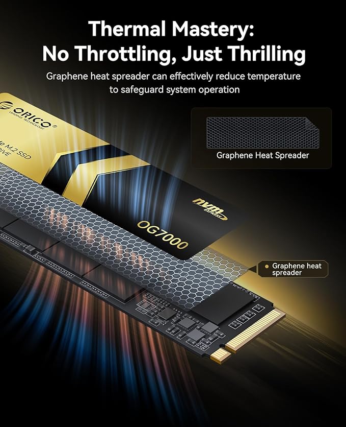 ORICO OG7000 2TB PCIe Gen4 NVMe SSD, Up to 7400MB/s, 8-Channel Controller, Graphene Thermal Solution, Ideal for 4K Video Editing, 3D Rendering, Content Creation, Compatible with PS5 and PC