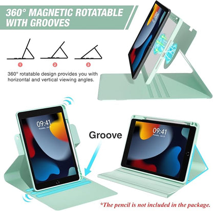BLUTLOTUS Keyboard Case for iPad 7th/8th/9th Generation 10.2'' 2019/2020/2021, 360° Rotatable Magnetic Keyboard Case with Pencil Holder Groove, 7 Color Backlit Wireless Detachable Keyboard (Sky Blue)