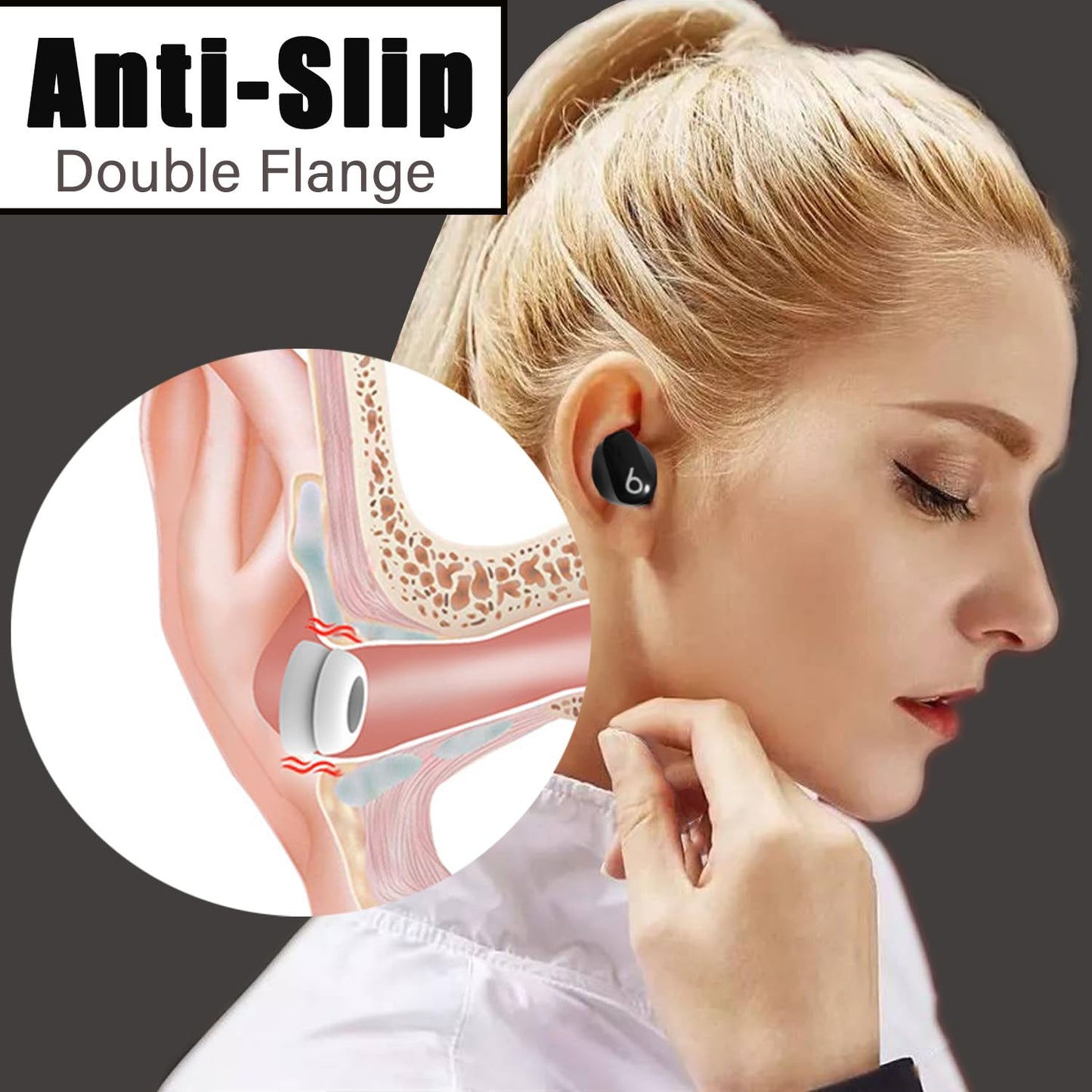 Double Flange Ear Tips for Beats Studio Buds, Anti-Slip Noise Isolating