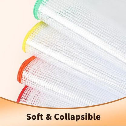 Umriox Zipper Mesh Document Pouch, 6 Assorted Size (6 Colors, 18 Packs), Clear Zipper Pouches, Waterproof Zipper Pouches for Craft Projects Office Supplies Cosmetics Travel Storage