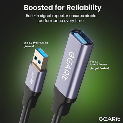 GEARit USB 3.0 Active Extension Cable (30 Feet) A-Male to A-Female USB Repeater with Signal Booster for Oculus Rift, Quest Link, Xbox 360 Kinect, PlayStation, Printer, Webcam - 30ft