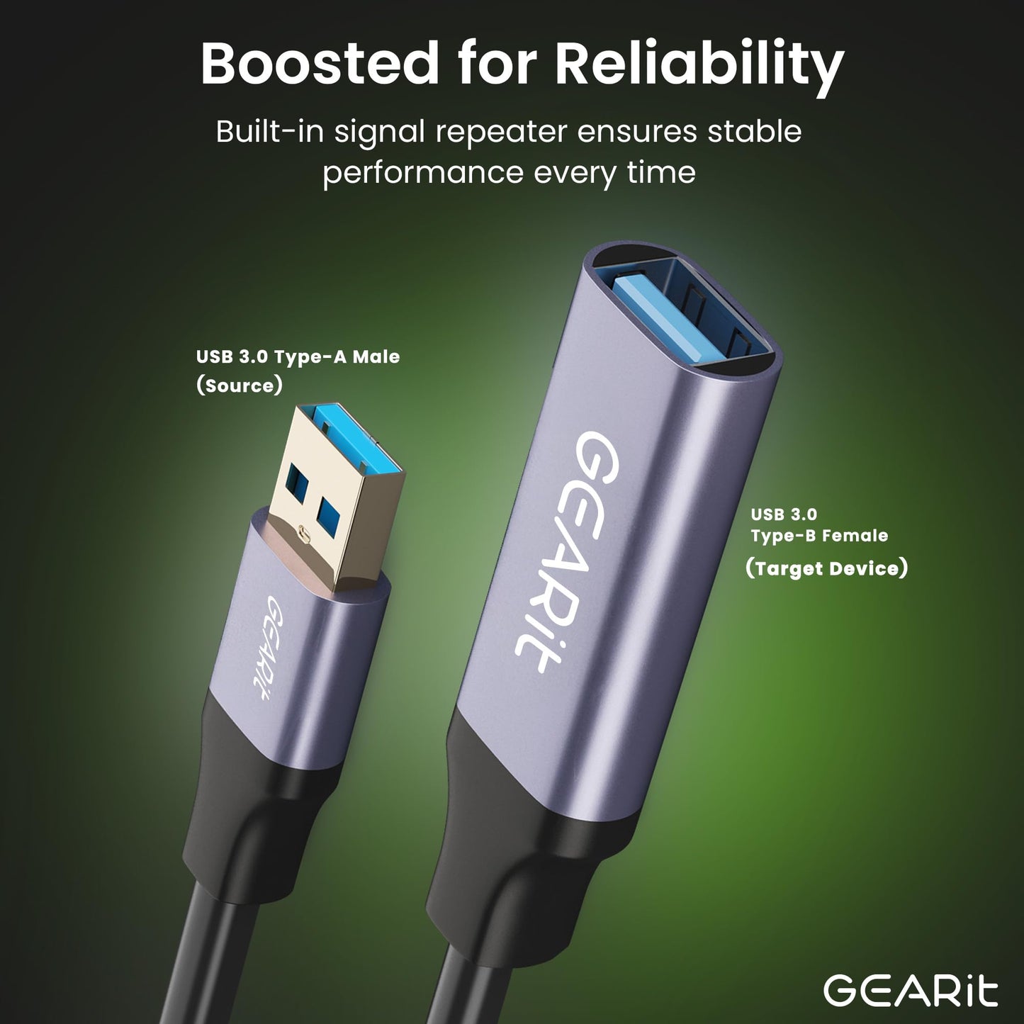 GEARit USB 3.0 Active Extension Cable (20 Feet) A-Male to A-Female USB Repeater with Signal Booster for Oculus Rift, Quest Link, Xbox 360 Kinect, PlayStation, Printer, Webcam - 20ft