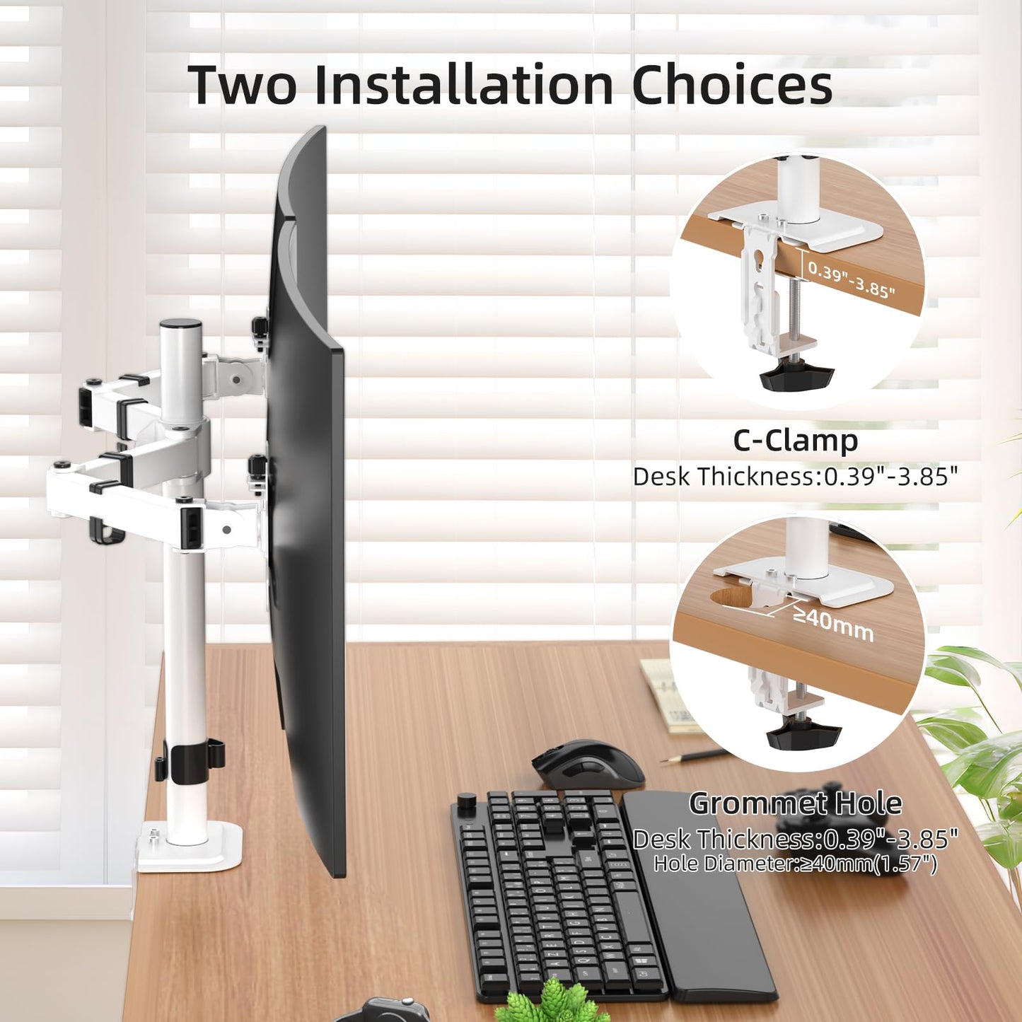 Suptek Dual Monitor Desk Mount, Adjustable Dual Monitor Arm for 2 Monitor Screens up to 43 inch, 15.75" Pole Monitor Stand for Desk, Holds up to 22 lbs,White(MD9442LW)