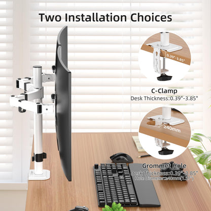 Suptek Dual Monitor Desk Mount, Adjustable Dual Monitor Arm for 2 Monitor Screens up to 43 inch, 15.75" Pole Monitor Stand for Desk, Holds up to 22 lbs,White(MD9442LW)