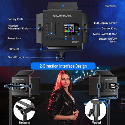 Mettlelite SPL210C Light Kit 2 Packs, RGB LED Video Light with APP Control, 360° Full Color RGB, 2800K-8000K, CRI/TLCI 97+, 10 Scenes, Photography Studio Light Kit with Light Stand for Photo and Video