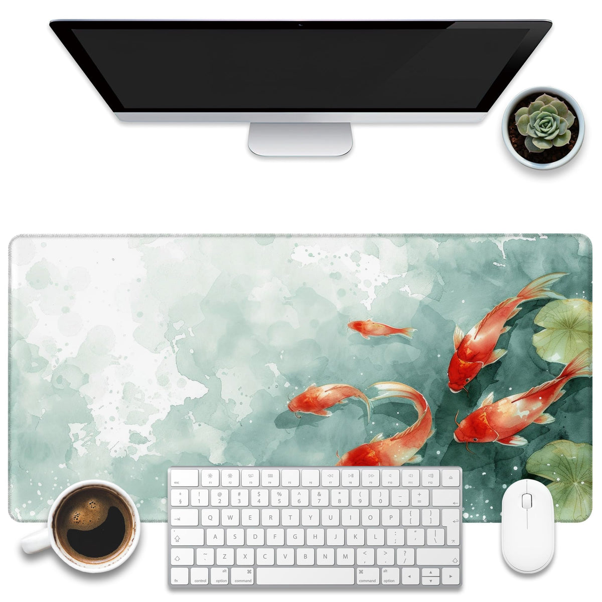 KOAIWPAE Desk Mat, Watercolor Pink Flowers Desk Pad, Green Leaves Flowers Large Gaming Mouse Pad for Desk, 31.5"x15.7" Extended Big Computer Keyboard Mouse Pad with Non-Slip Base and Stitched Edge