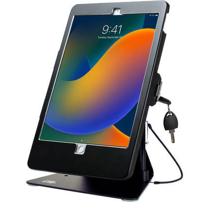 CTA Digital Desktop Anti-Theft Stand – Kiosk Stand with Stylus, Tether, and Aluminum Enclosure for iPad 11th Gen A16 11” - 10th Gen 10.9” - Air 4th & 5th Gen - 11” Pro & More - Black (PAD-DASB109)