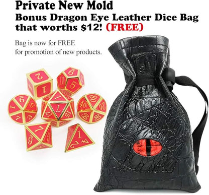 Haxtec Glow in The Dark Metal DND Dice Set Gold Pink D&D Dice Compatible with Dungeons and Dragons-Gold Glowing Red/Cream Pink