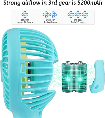 Portable Stroller Fan Personal rechargeable USB Fans With 5200mAh 3 Speeds Battery Small Baby Car Seat Mini Handheld Clip On Fan for Pram Crib Bike Treadmill Outdoor Camping Travel and Student Desk
