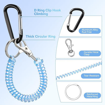 SHANSHUI Phone Tether, 2 Pcs Anti Theft Spring Phone Strap, 4 x Tether Pacthes & Carabiner Clips Universal Cellphone Lanyard for Keys Outdoor Skiing Hiking Fishing Fitting for All Smartphones