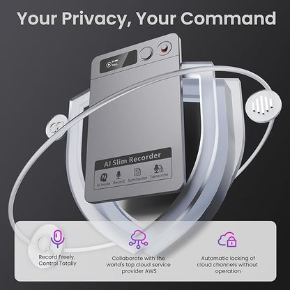 AI Voice Recorder, Note Voice Recorder - Transcribe & Summarize, AI Noise Cancellation Technology, Supports 152 Languages, 64GB Memory APP Control Audio Recorder for Lectures, Meetings, Calls, Gray