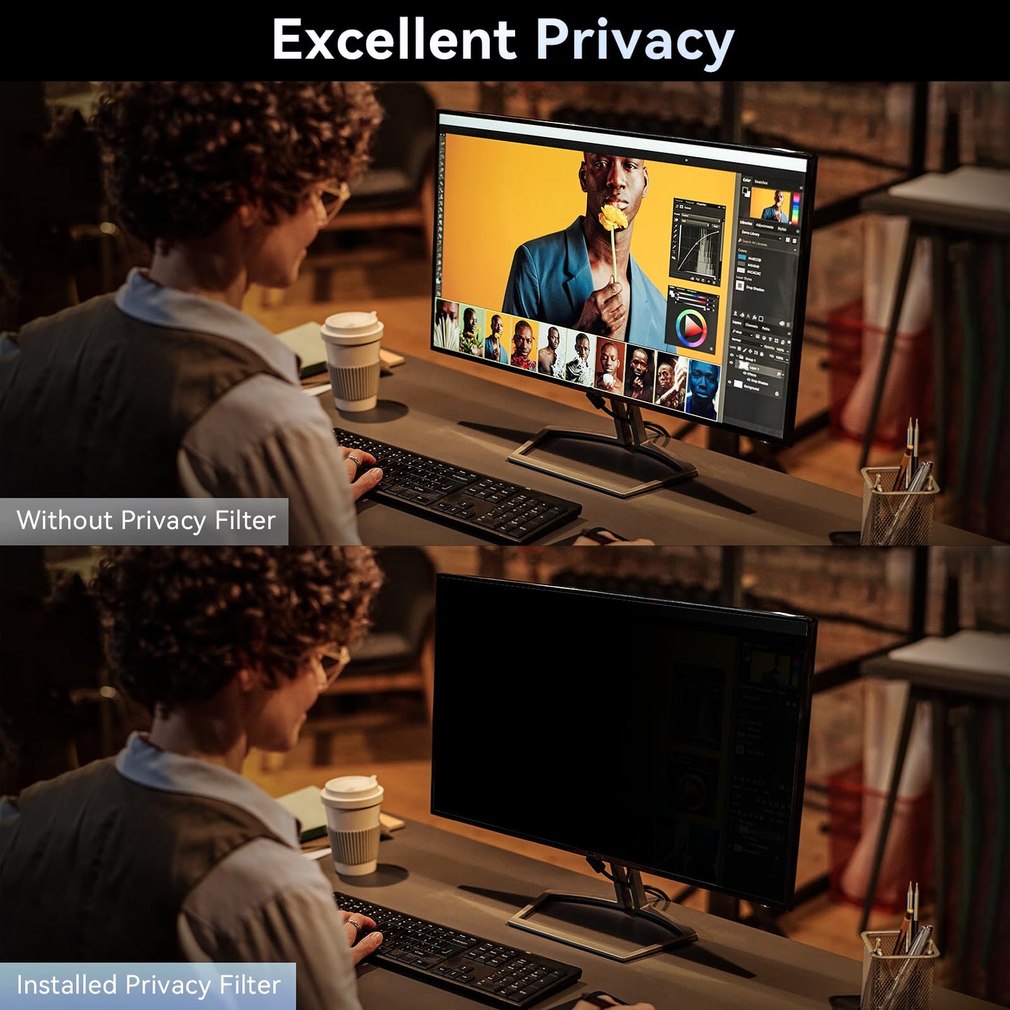 [2-Pack] 25 Inch Computer Privacy Screen Filter for 16:9 Widescreen Monitor, Removable Eye Protection Anti Glare Blue Light Filter Privacy Shield, Anti Scratch Anti Spy Screen Protector Film 25 In