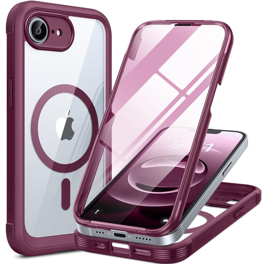 Miracase for Phone 17e Case & iPhone 16e Case, Full-Body Phone with Built-in Glass Screen Protector, [Magnetic with MagSafe] Military Drop Proof 17 E/ 16 E Cover Bumper 6.1 inch, Plum