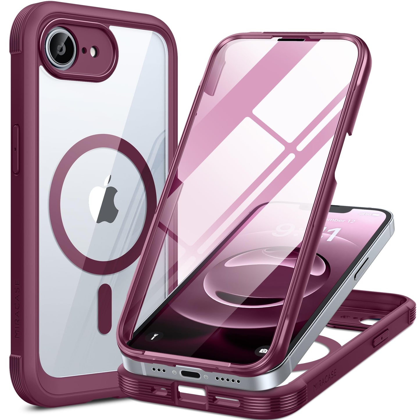 Miracase for Phone 17e Case & iPhone 16e Case, Full-Body Phone with Built-in Glass Screen Protector, [Magnetic with MagSafe] Military Drop Proof 17 E/ 16 E Cover Bumper 6.1 inch, Plum