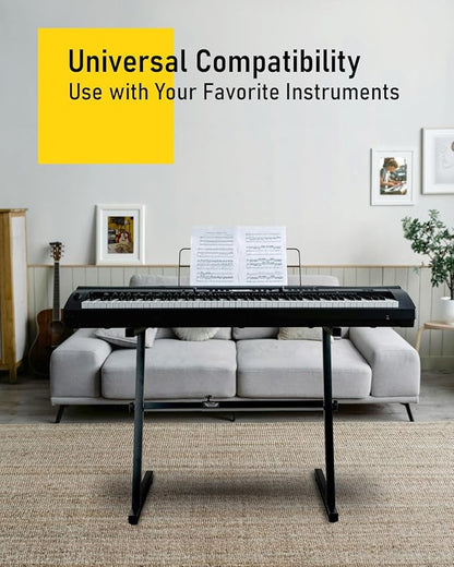 Stage Rocker Z-Style Keyboard Stand, Adjustable Width for 61/88 Key Keyboards, Sturdy & Durable Digital Piano Stand, Easy Storage, Sleek Black.