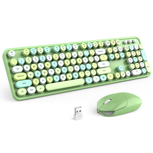 KNOWSQT Wireless Keyboard and Mouse Combo, Green 104 Keys Full-Sized 2.4 GHz Round Keycap Colorful Keyboards, USB Receiver Plug and Play, for Windows, Mac, PC, Laptop, Desktop