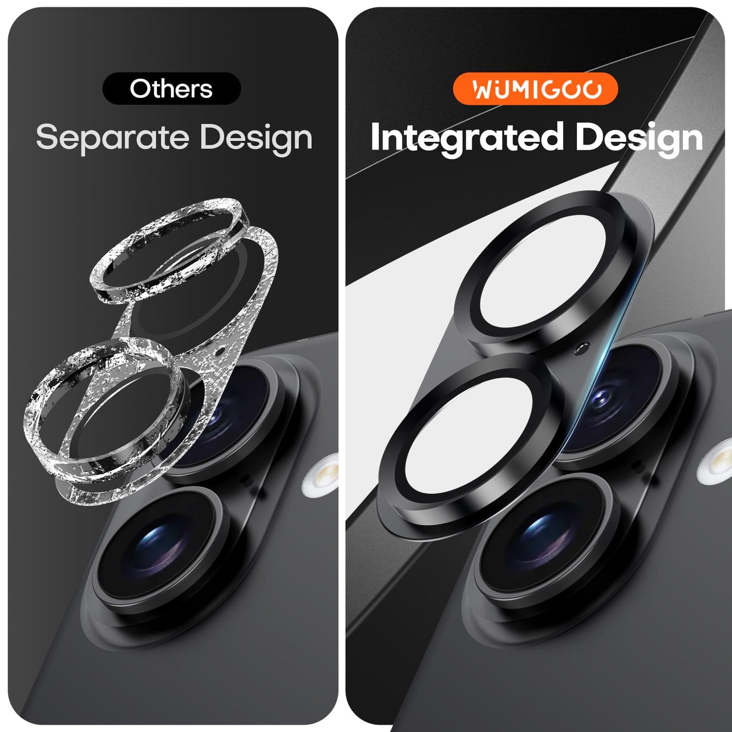 Wumigoo for iPhone 16/16 Plus/iPhone 17 Camera Lens Protector- Black