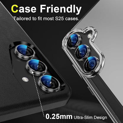 YWXTW Camera Lens Protector for Samsung Galaxy S25 Accessories [1:1 Fit & Ultra Clarity] 9H Tempered Glass Metal Individual Ring Camera Cover Screen Protector for S25, Case Friendly (Clear)
