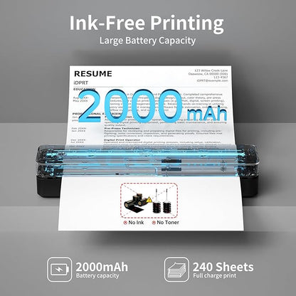 iDPRT Portable Printer Wireless for Travel, Inkless Bluetooth Thermal Printers for Home,Office,Vehicles203DPI,Supports 8.5" x 11" US Letter&A4 A5 Size,Compatible with Android and iOS Phones&PC