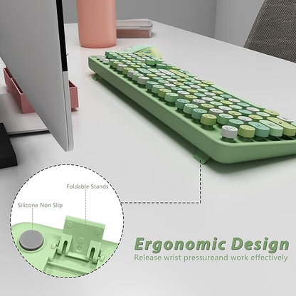 Green Wireless Keyboard and Mouse, KOOTOP Cute Green Colorful Keyboard and Mouse, 2.4G Wireless Keyboard with Retro Round Keycap for PC, Mac, Laptop,Tablet,Computer Windows (Green)