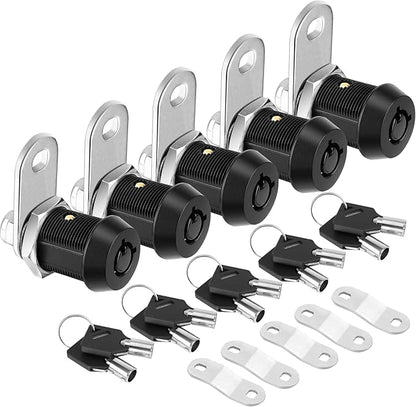 PTEROMY 5 Pack Heavy Duty Cabinet Lock with Keys, Black, 7/8'' Tubular Cam Lock for RV Compartment Storage Locks, Complete Set with Waterproofing Features