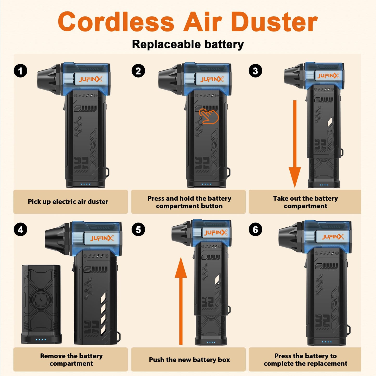 Electric air Duster，250,000RPM Super Power mini Blower,2 Swappable Battery